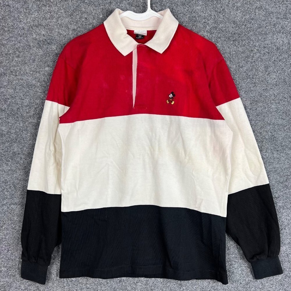 Vintage Disney‎ Wear Polo Rugby Red White Stripe USA MADE Shirt Size M Men